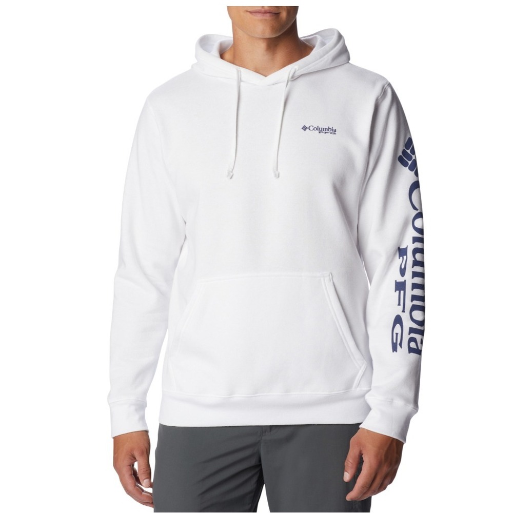 New Columbia Men's PFG Sleeve II Graphic Snow White Hoodie Pullover Size Large